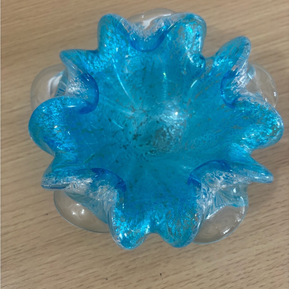 Murano Blue and Clear Glass Art Bowl